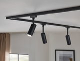 Black aluminum 3-light track system with adjustable LED spotlights for modern room lighting