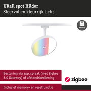 Witte URail spot Hildor met kleurrijk licht, Zigbee bediening en geheugenfunctie