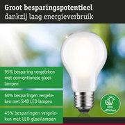 Witte LED-lamp met energiebesparingsbericht en ultra-efficiënt symbool op groene achtergrond