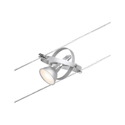 Silberner LED-Seilstrahler aus Metall mit verstellbarem Spot für moderne Beleuchtungssysteme