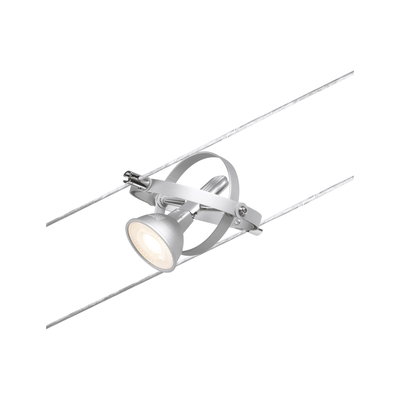 Silberner LED-Seilstrahler aus Metall mit verstellbarem Spot für moderne Beleuchtungssysteme