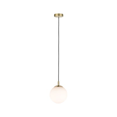 Suspension moderne en verre blanc et métal couleur laiton pour un éclairage élégant