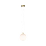 Modern pendant light with white glass and brass-colored metal for stylish room lighting