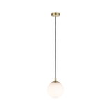 Suspension moderne en verre blanc et métal couleur laiton pour un éclairage élégant