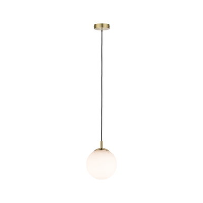 Modern pendant light with white glass and brass-colored metal for stylish room lighting