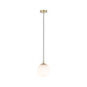Pendant lamp with matte gold metal and white glass, modern ceiling light for living spaces