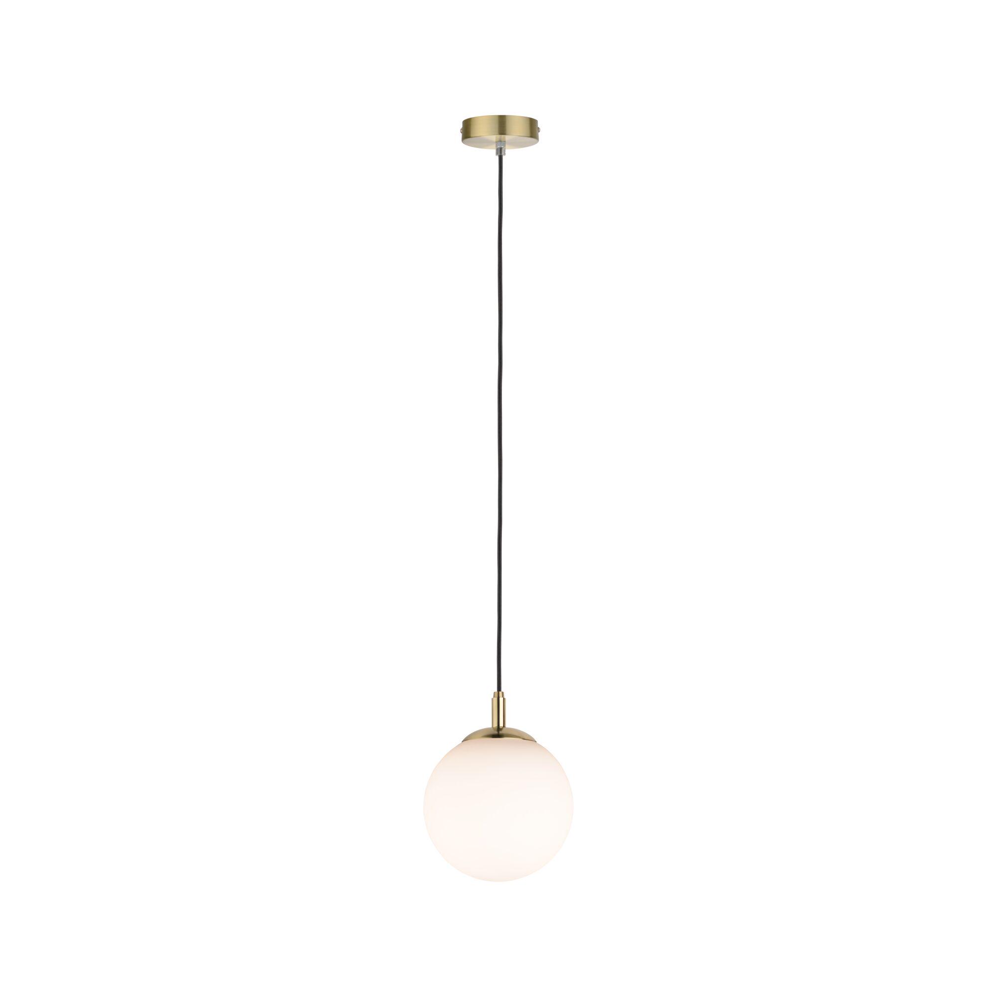 Pendant lamp with matte gold metal and white glass, modern ceiling light for living spaces