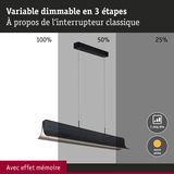 Suspension LED noire avec variation en 3 étapes et lumière blanc chaud pour intérieur moderne