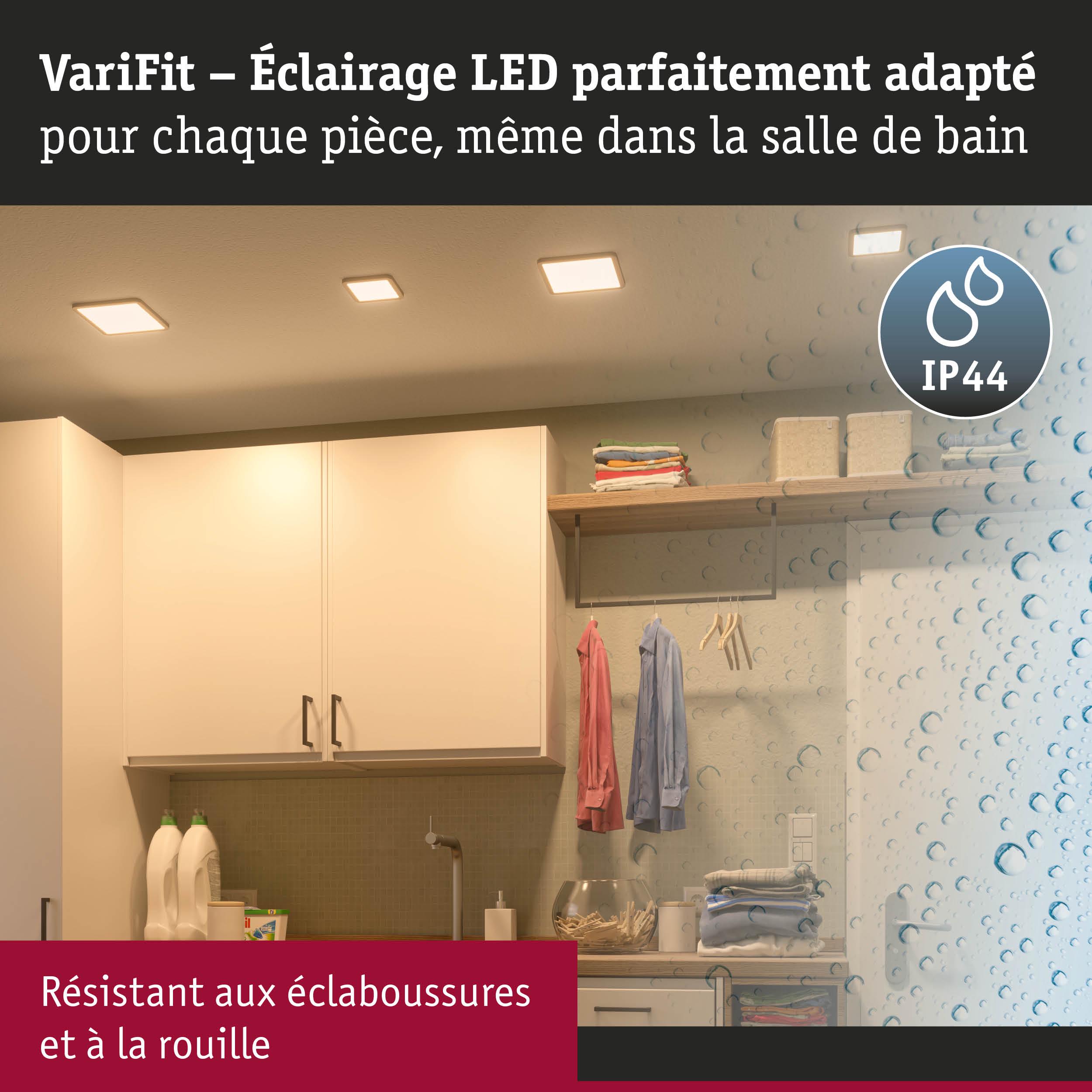 Éclairage LED VariFit blanc avec protection IP44 contre éclaboussures et rouille pour salle de bain