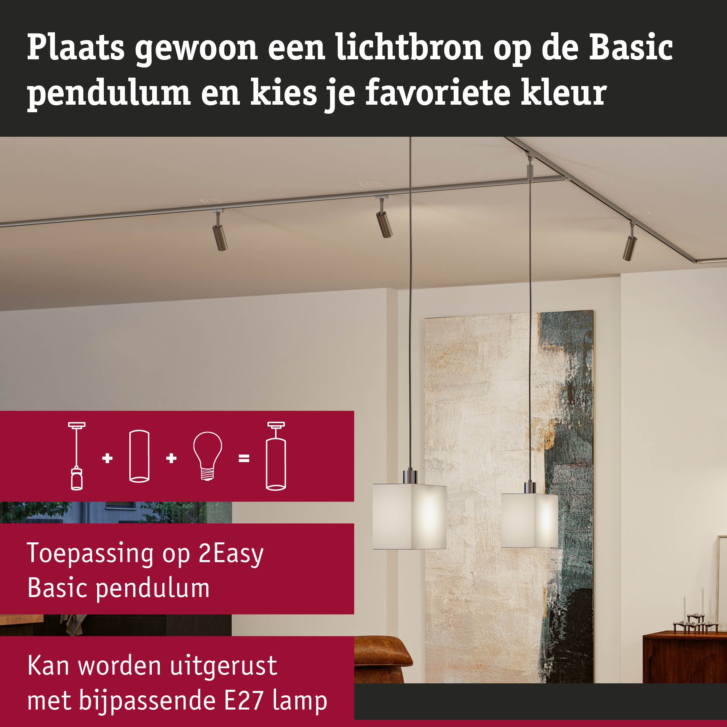Moderne hanglamp met witte glazen kap en metalen ophanging in stijlvolle woonkamer