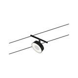 Black LED cable spotlight with round white diffuser for modern interior lighting