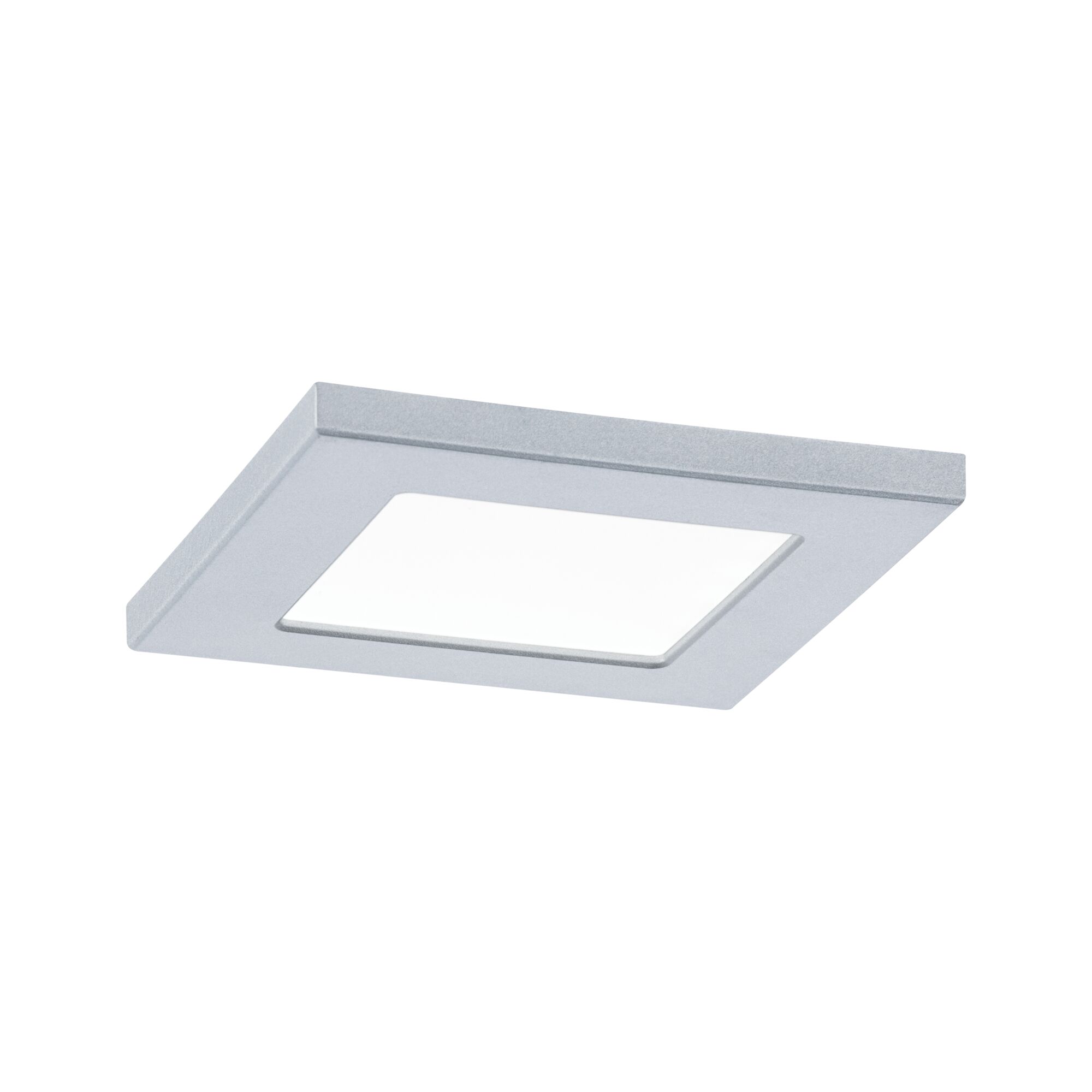 Square LED ceiling light in silver aluminum with white diffuser for modern interior lighting