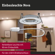 Einbauleuchte Nova aus weißem Metall mit 90 mm Einbautiefe und 230V Direktanschluss für LED Beleuchtung
