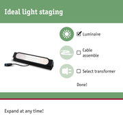 Black LED luminaire with cable and plug for flexible indoor lighting solutions