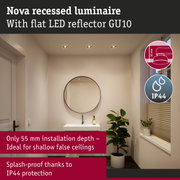 Nova recessed luminaire with flat white LED reflector GU10, perfect for shallow ceilings and splash-proof IP44