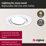 White LED recessed spotlight with warm white dimmable light and 430 lumens for individual control
