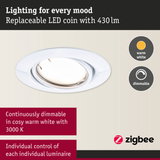 White recessed LED spotlight with replaceable LED coin, warm white and dimmable for home lighting