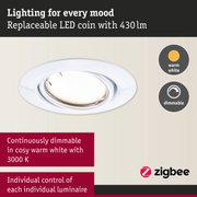 White recessed LED spotlight with replaceable LED coin, warm white and dimmable for home lighting