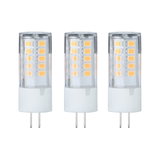 Trois ampoules LED transparentes avec base blanche et puces blanc chaud pour éclairage économique
