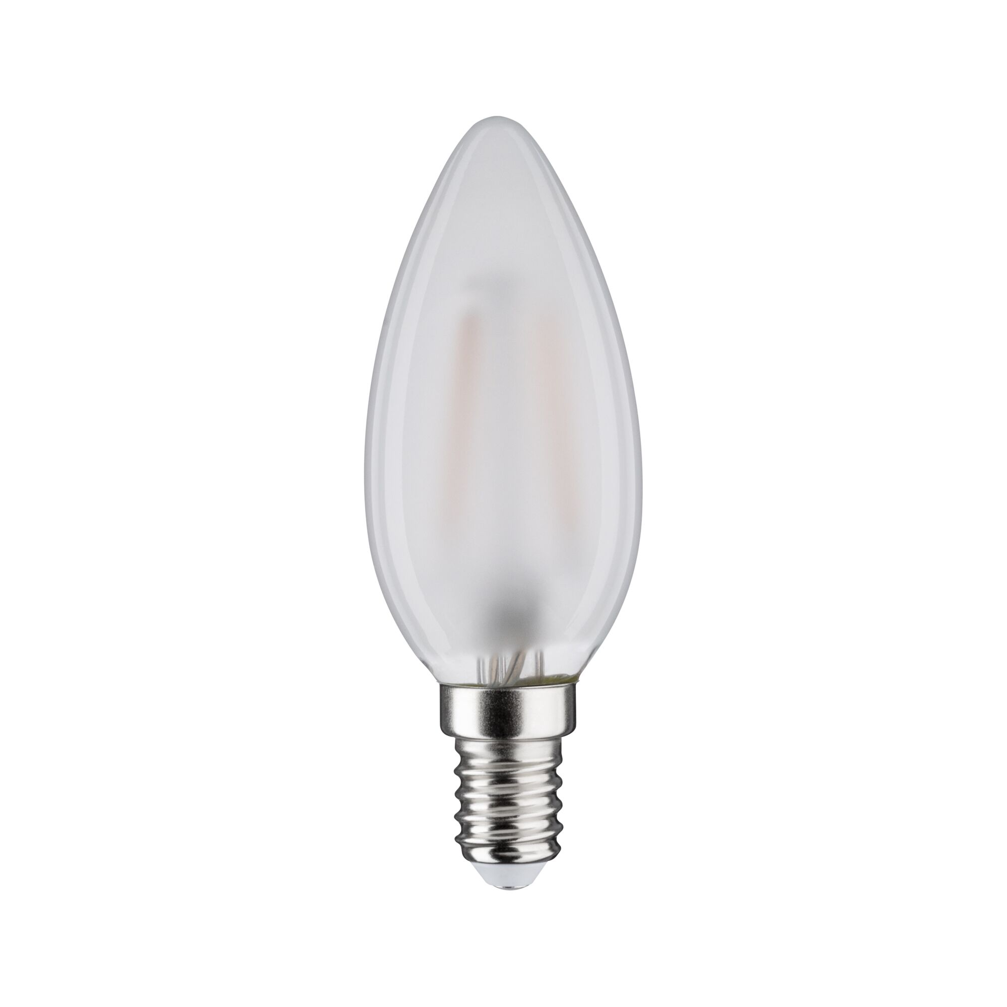 Frosted white LED candle bulb with E14 base made of glass for energy-efficient lighting