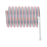 Flexible LED strip light with red illumination and white connector cable for decorative lighting effects