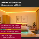 Modern bedroom featuring MaxLED Full-Line COB homogeneous LED light strip with warm white illumination