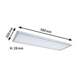 Rechteckige LED-Deckenleuchte aus Aluminium in Silber mit Maßen 580x200x28 mm für moderne Beleuchtung