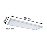 Rechteckige LED-Deckenleuchte aus Aluminium in Silber mit Maßen 580x200x28 mm für moderne Beleuchtung