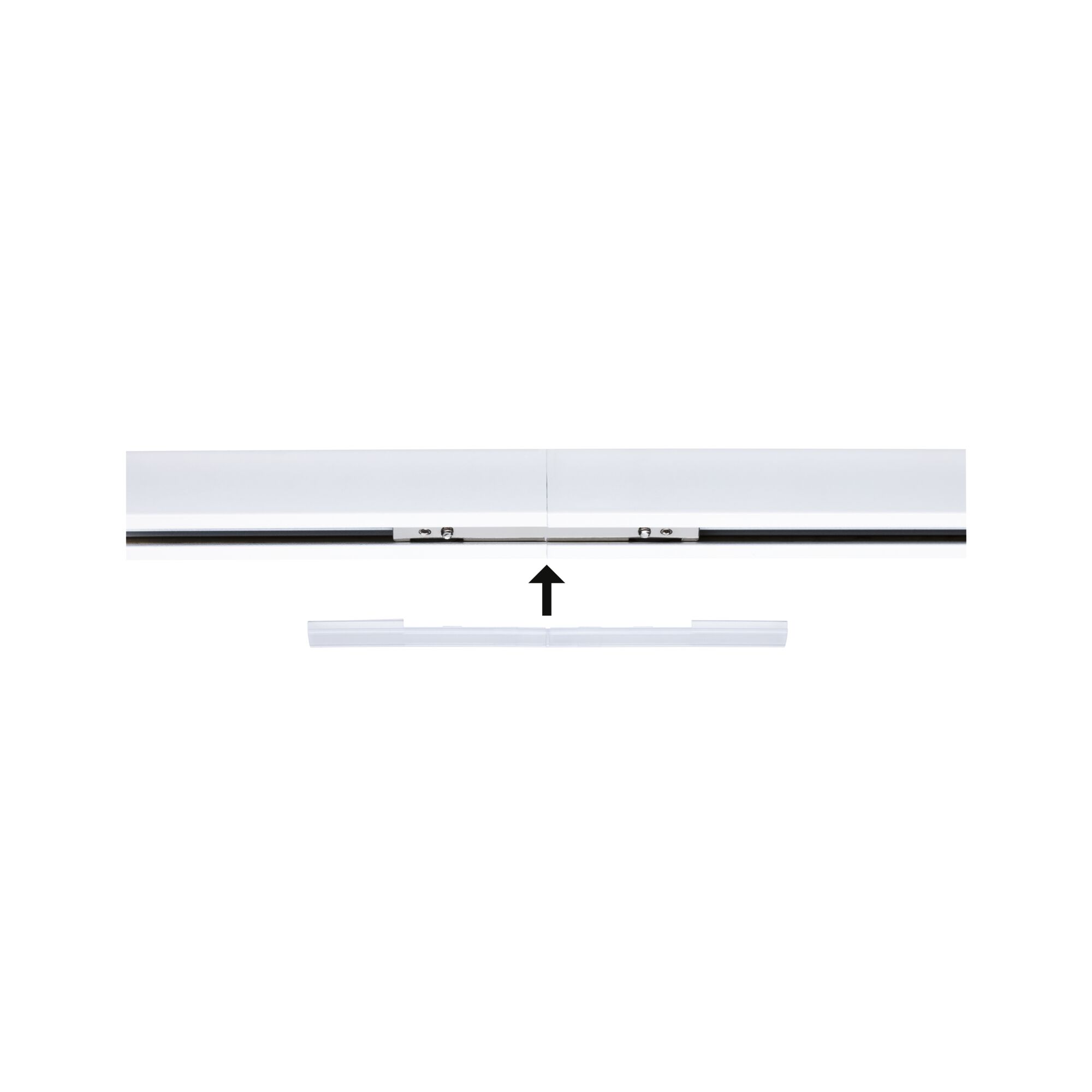 White plastic connector for LED track lighting with black cable connection