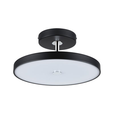 Round ceiling light with black metal frame and white diffuser for modern home lighting
