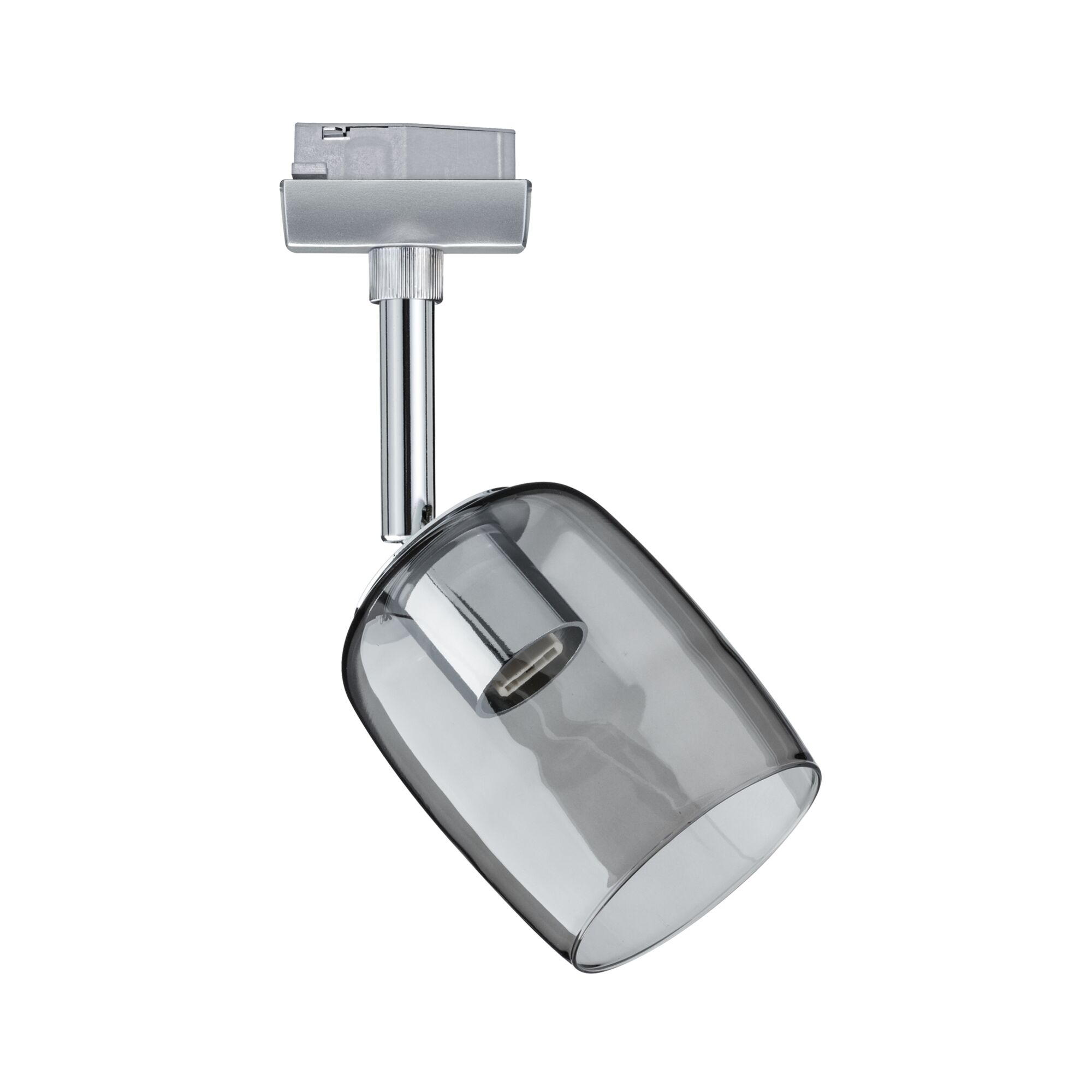 Moderne plafondspot met grijs glas en chroom metaal voor flexibele verlichting