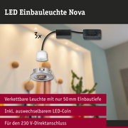 LED Einbauleuchte Nova aus Metall in Silber mit 50 mm Einbautiefe und austauschbarem LED-Coin