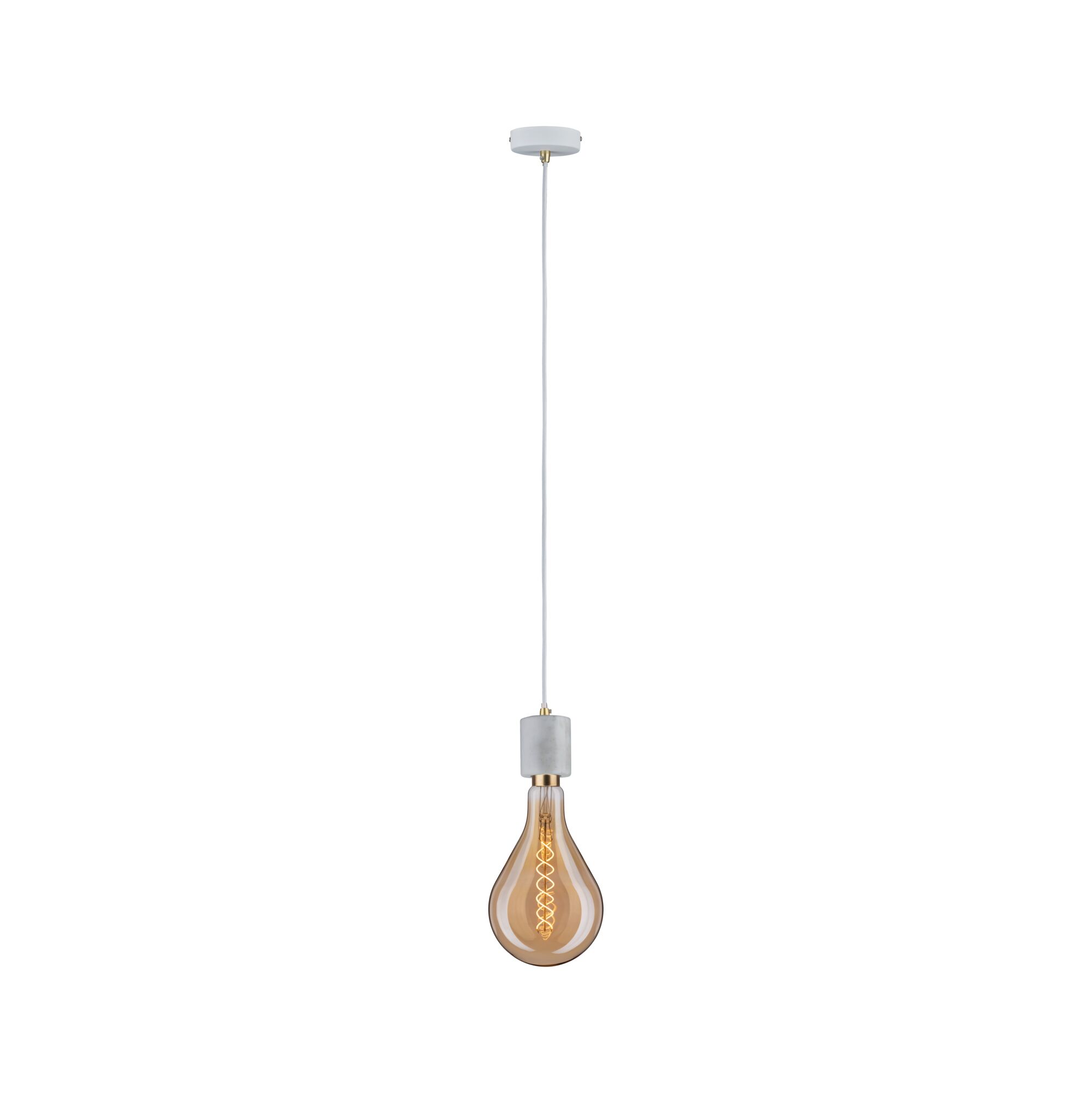 Pendant lamp with grey concrete holder and amber bulb for modern interior lighting