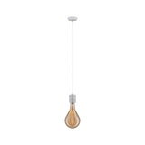 Pendant lamp with grey concrete holder and amber bulb for modern interior lighting