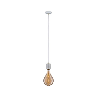 Pendant lamp with grey concrete holder and amber bulb for modern interior lighting