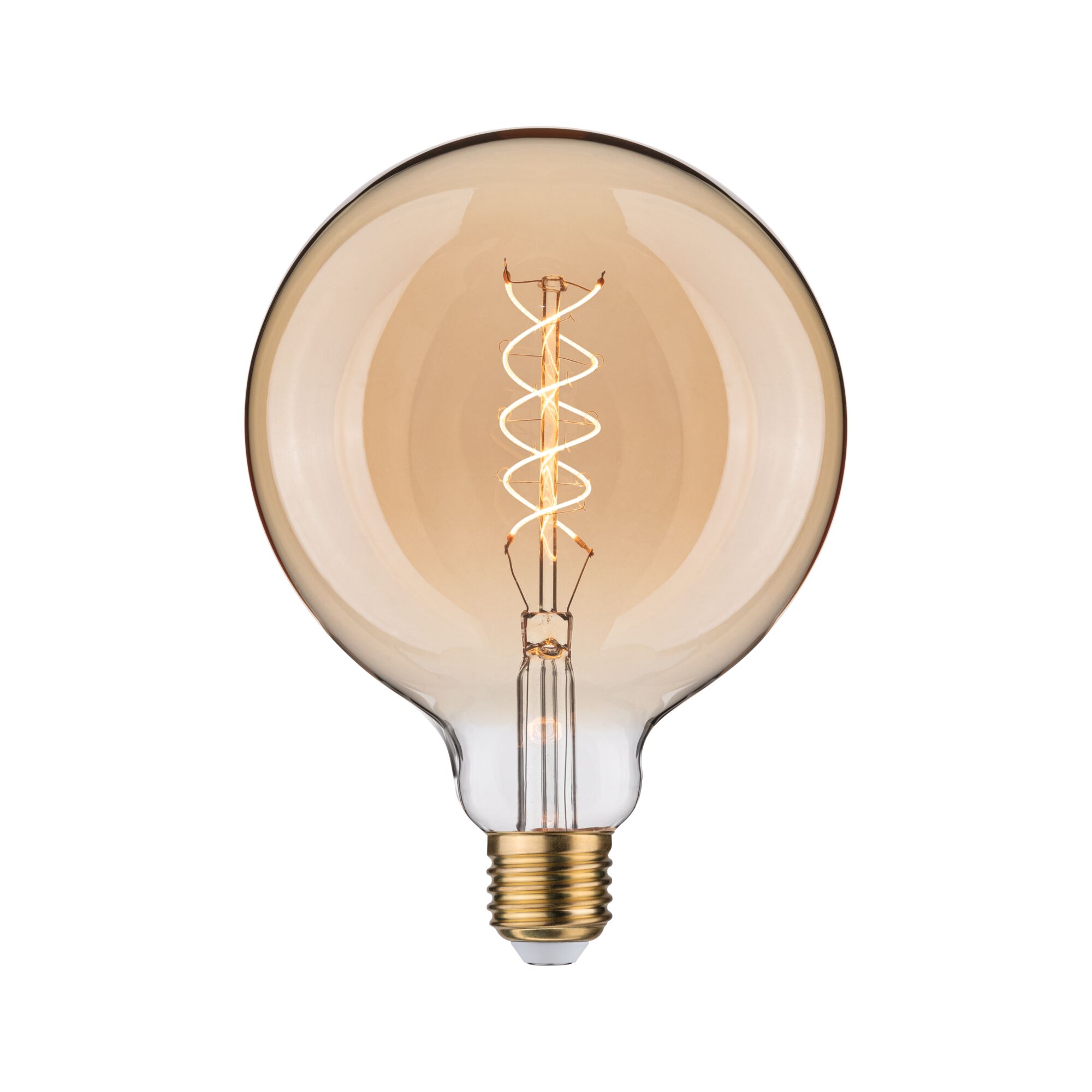 Rund amberfarvet LED-pære med spiralglødetråd, energibesparende vintage lampe