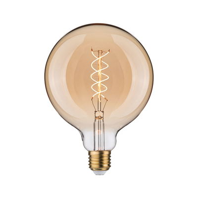 Rund amberfarvet LED-pære med spiralglødetråd, energibesparende vintage lampe