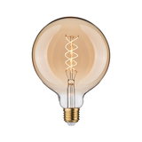 Round amber LED bulb with spiral filament, energy-saving vintage light bulb