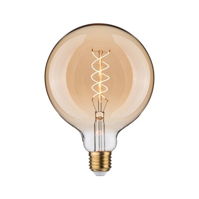 Round amber LED bulb with spiral filament, energy-saving vintage light bulb
