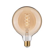 Round amber LED bulb with spiral filament, energy-saving vintage light bulb
