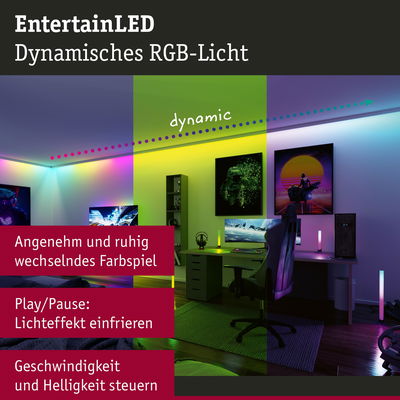 Dynamisches RGB-LED-Licht im Gaming-Zimmer mit farbwechselnder Beleuchtung und Steuerungsoptionen