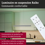 Luminaire suspendu Raiko argenté avec télécommande pour variation continue de la lumière en cuisine moderne