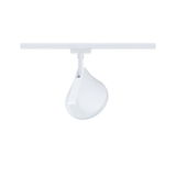 Weißer LED-Strahler aus Kunststoff an Schienensystem für flexible Raumbeleuchtung