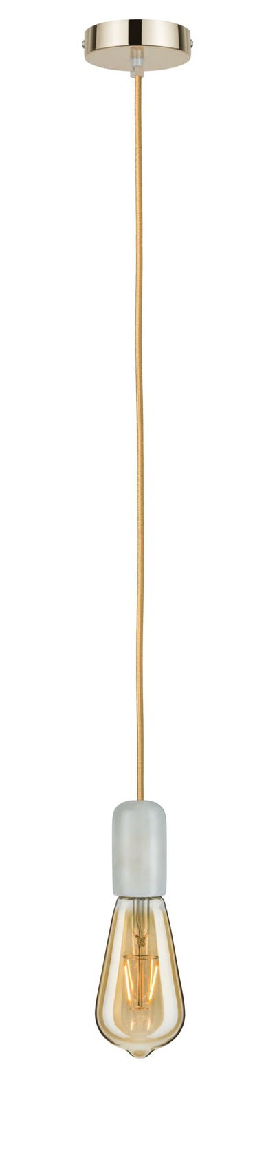 Suspension avec câble textile doré et ampoule ambrée pour un éclairage élégant et moderne