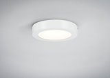 Round white metal LED ceiling light with diffused illumination for modern interiors