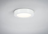 Round white metal LED ceiling light with diffused illumination for modern interiors