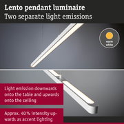 Lento white pendant luminaire with warm white light and two separate light emissions for accent lighting