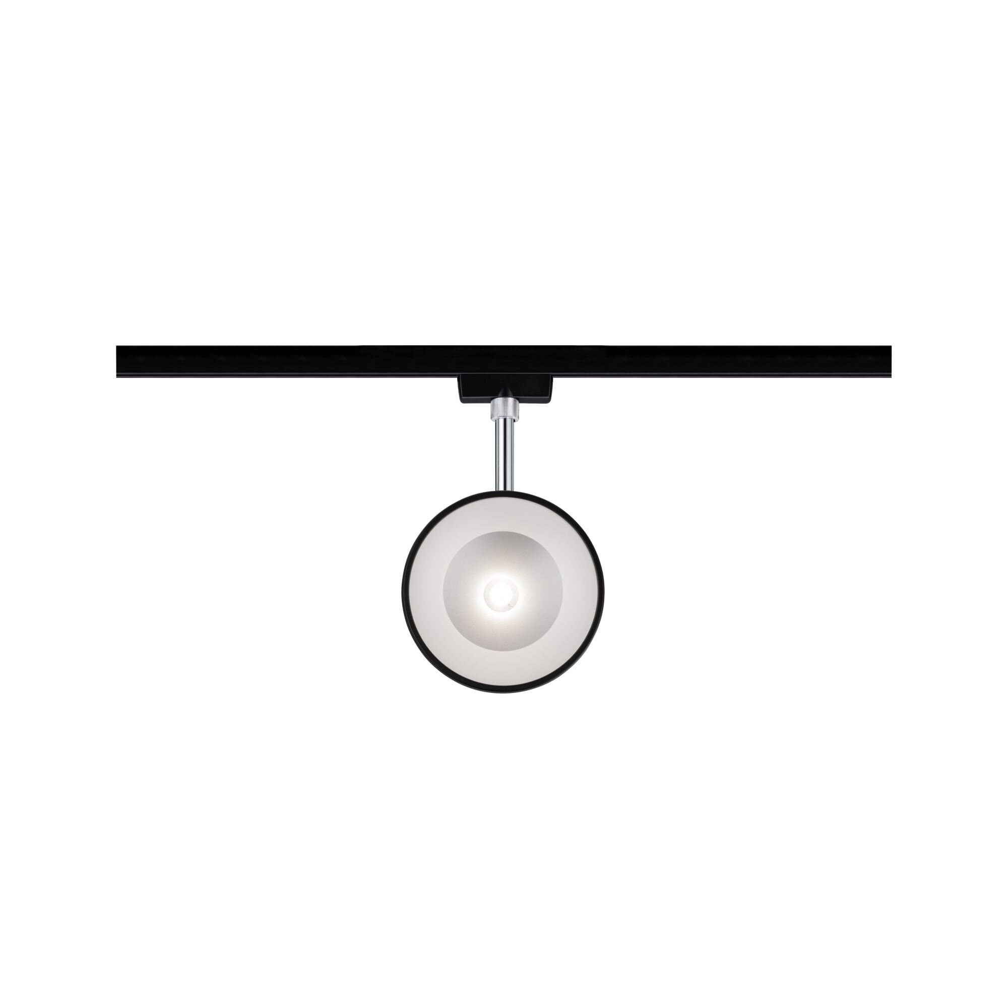 Spot LED rond moderne noir et argent sur rail noir pour éclairage flexible de la pièce