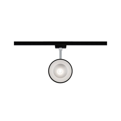 Spot LED rond moderne noir et argent sur rail noir pour éclairage flexible de la pièce