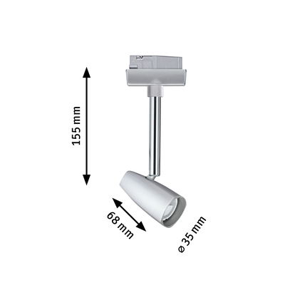 Silberner LED-Strahler aus Metall mit 155 mm Höhe und 35 mm Durchmesser für Schienensysteme
